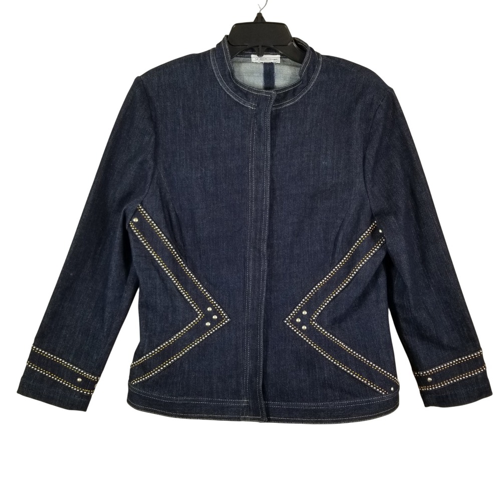 St.โ John Sport Dark Wash Studded Denim Jacket Stand Collar Blue Women Small